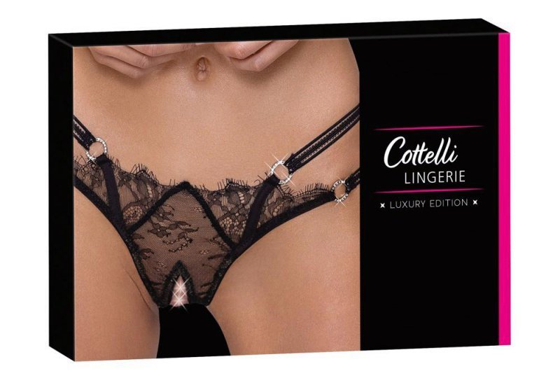 Stringi koronka z dziurką i paskami Cottelli S/M