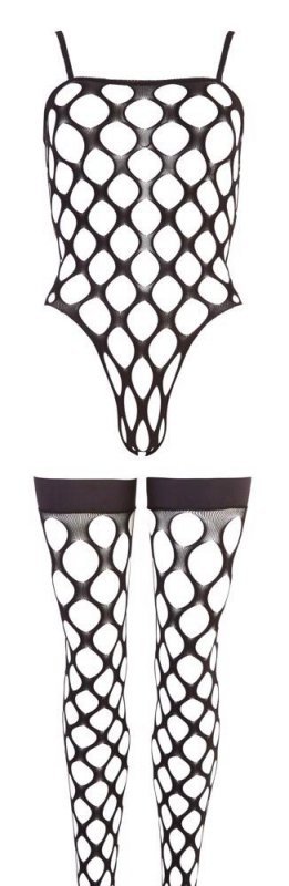 Seksowne siateczkowe body + pończochy bodystocking S-L