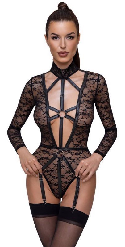 Kuszące sex body z uprzężą i obrożą Cottelli S