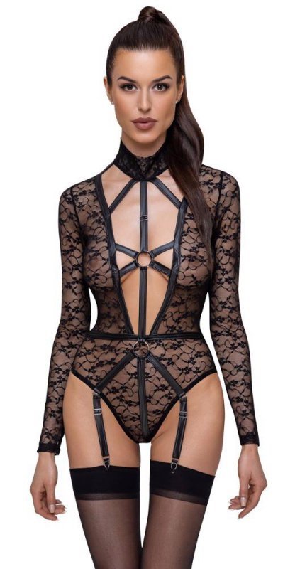 Kuszące sex body z uprzężą i obrożą Cottelli M