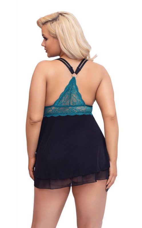 Błękitno - czarna koszulka babydoll Cottelli XL