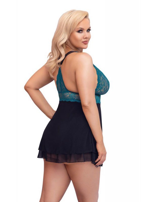 Błękitno - czarna koszulka babydoll Cottelli XL