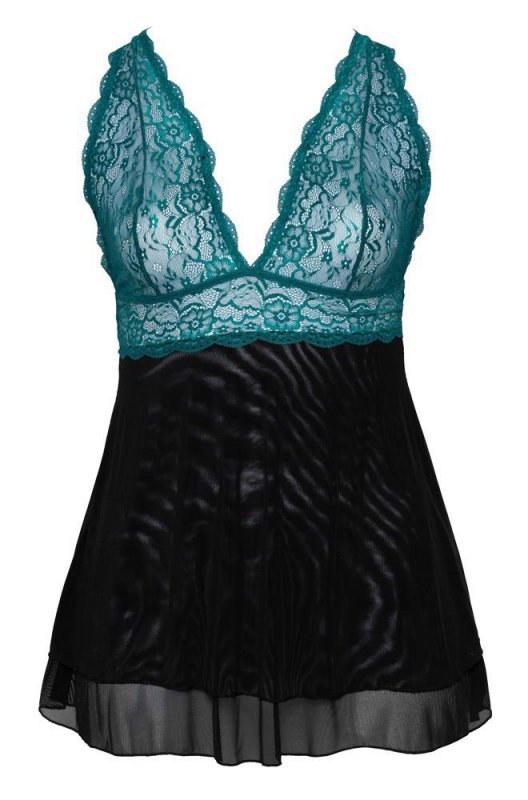 Błękitno - czarna koszulka babydoll Cottelli XL