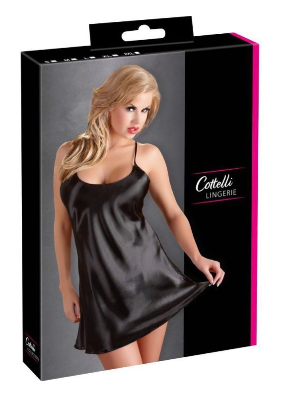 Satynowa sexy koszlka babydoll czarna Cottelli L