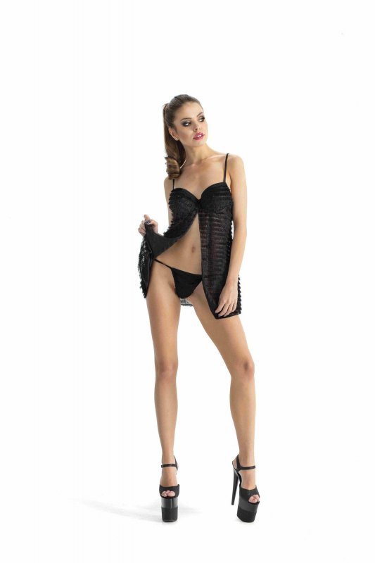 Erotyczna czarna koszulka push-up + stringi S/M