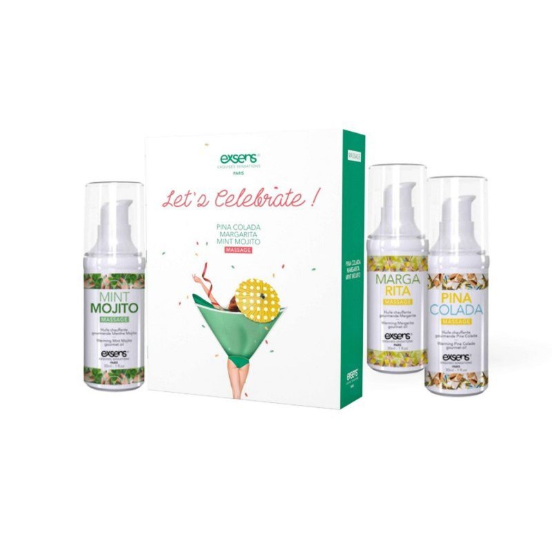 Rozgrzewający olejek do masażu erotycznego Let's Celebrate! 3 x 30ml
