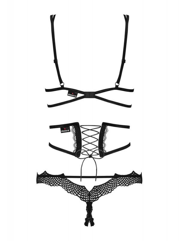 Obsessive Bravelle komplet 3-częściowy czarny L/XL