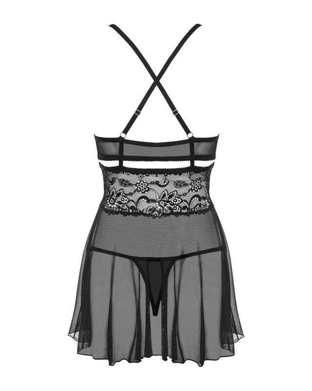 Obsessive koszulka nocna 838-BAB-1 babydoll i stringi czarna  S/M