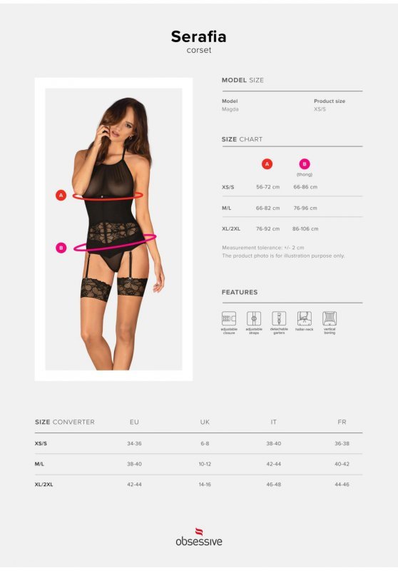 Serafia prześwitujący czarny sex gorset XL/2XL