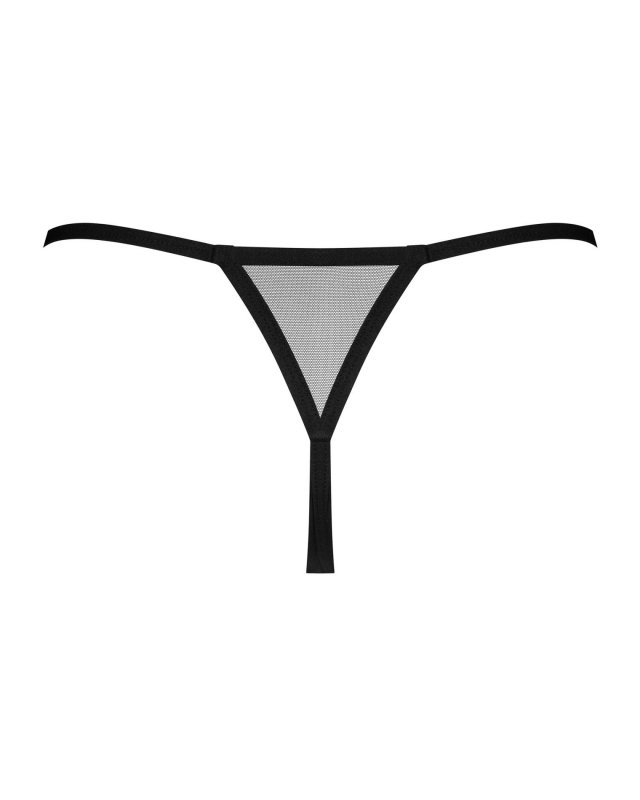 Czarne stringi z dziurką fioletowymi paskami Obsessive Novenes XL/2XL