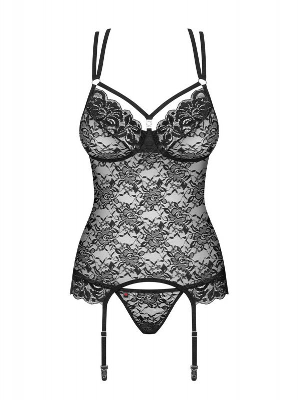 Obsessive 860-COR-1 gorset i stringi czarny  S/M