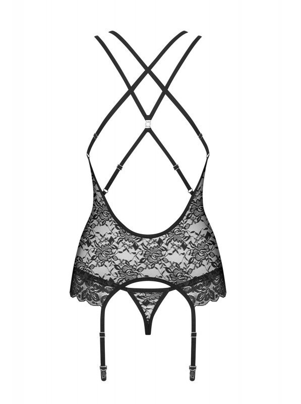 Obsessive 860-COR-1 gorset i stringi czarny  S/M