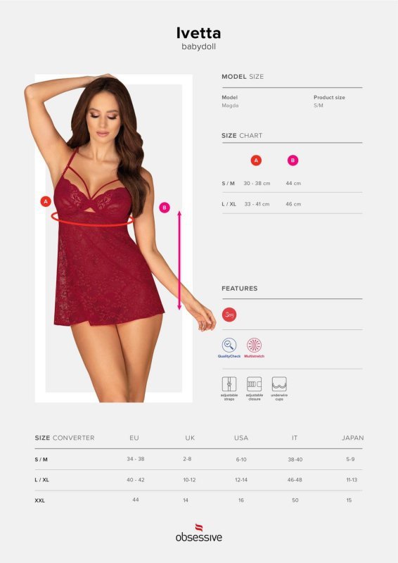 Obsessive koszulka nocna Ivetta babydoll i stringi czerwona  S/M