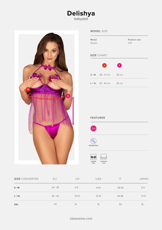 Obsessive koszulka nocna Delishya babydoll i stringi fioletowa L/XL