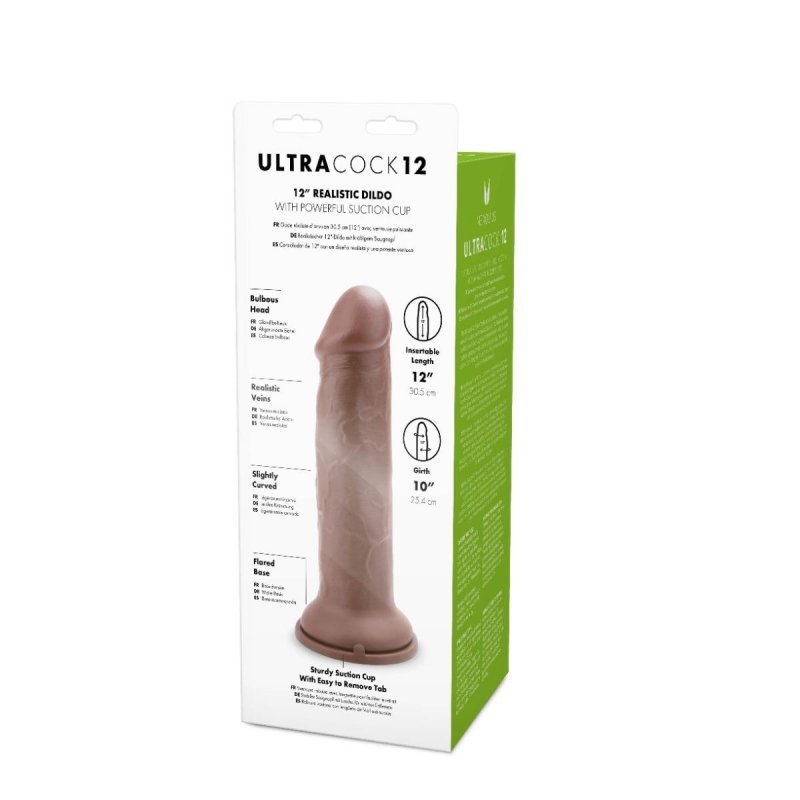 Ciemny penis na przyssawce dildo bez jąder 30,5 cm