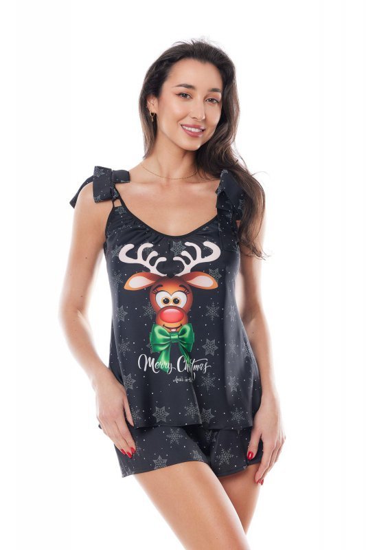 Damska piżama z reniferem Aster Set X-mas czarna XXL/XXXL