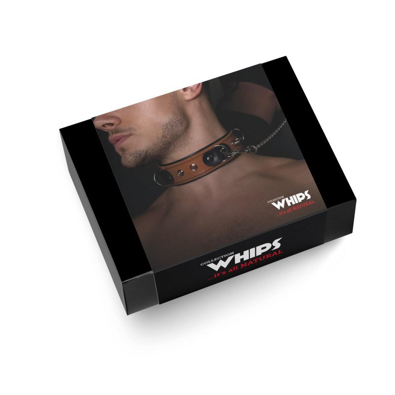Whips sex obroża brązowa z ćwiekami męska + smycz
