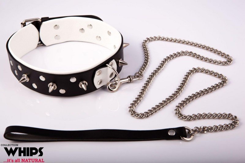 Whips obroża bdsm męska ze smyczą, biała