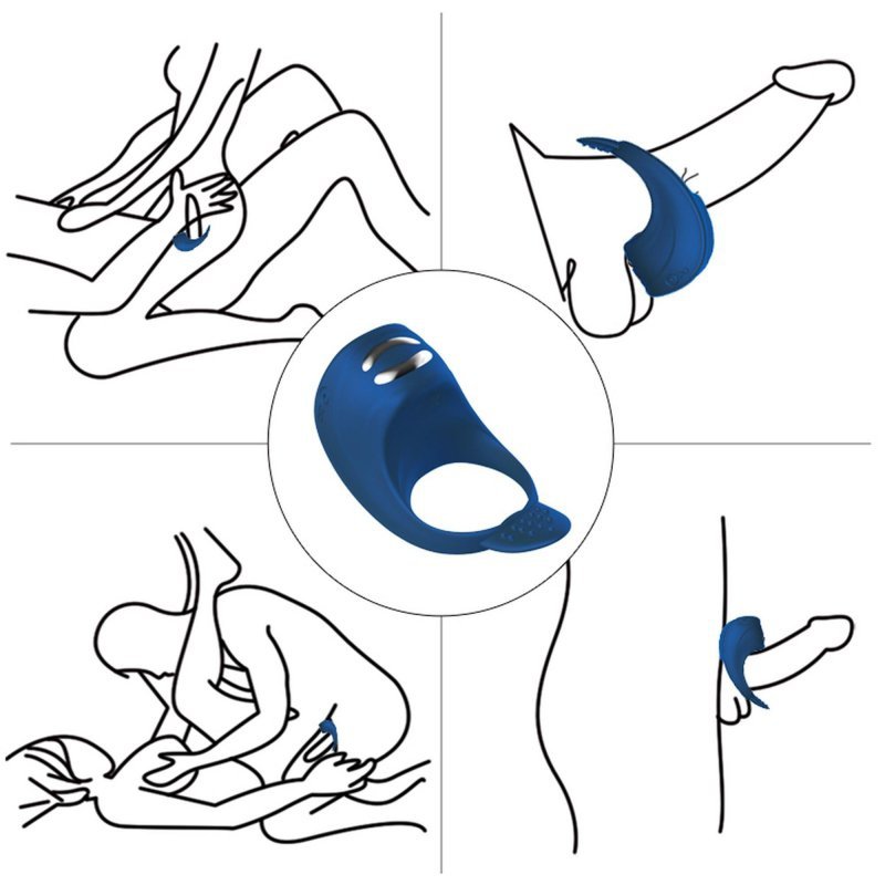 Wibrator silicone ring blue usb 7 function + electro stim / remote control