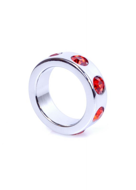 Elegancki metalowy pierścień erekcyjny z czerwonymi diamentami rozmiar S