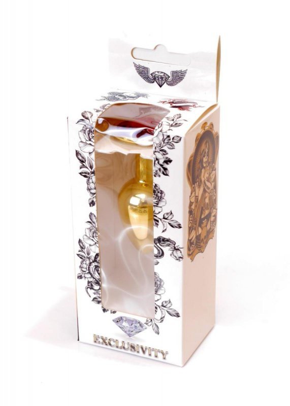 Złoty korek analny z diamentem Jewellery Gold PLUG- Red