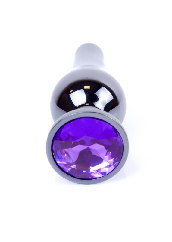 Szary korek analny z diamentem Jewellery Dark Silver BUTT PLUG- Purple