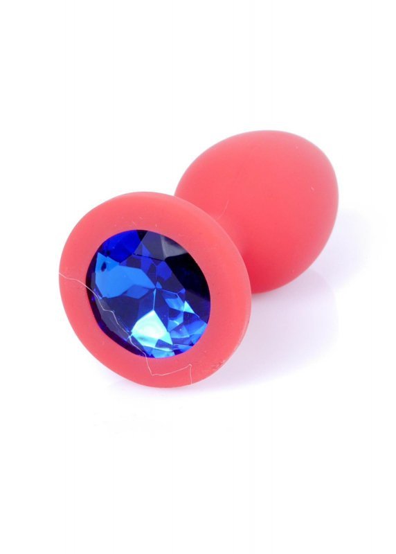 Korek analny z diamentem silikon Jewellery Red Small- Blue Diamond