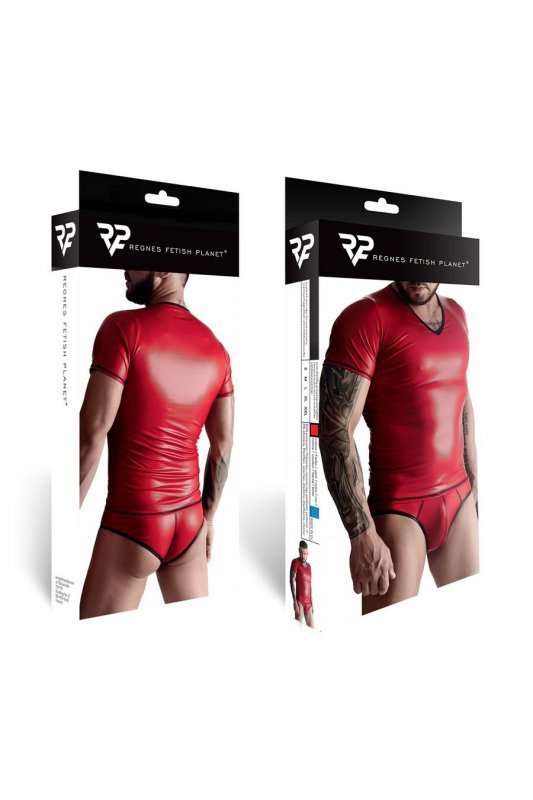 Męski  komplet z wetlooka: t-shirt w serek, figi typu brazyliany XL