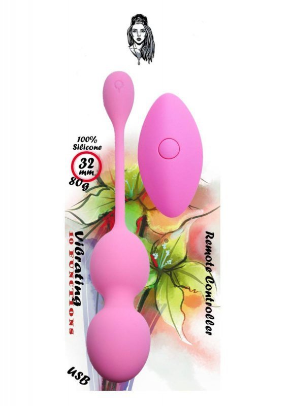 Vibrating kegel balls 32mm 80g pink 10 function usb remote control - boss series