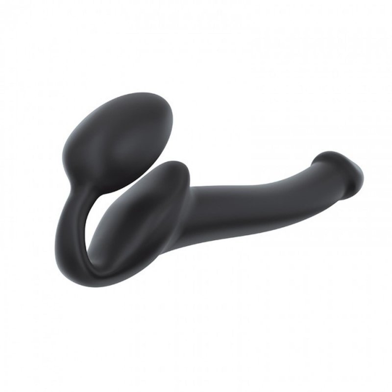 Dopochwowy Strapon dildo jajeczko podwójna przyjemność czarny 17 cm