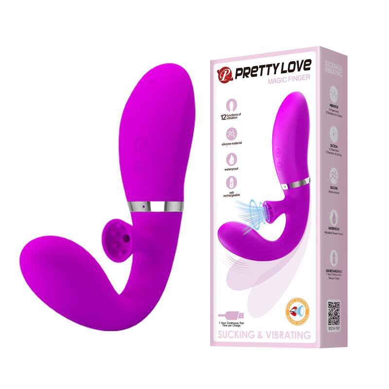 Zakrzywiony wibrator z funkcją ssania Pretty Love Magic Finger