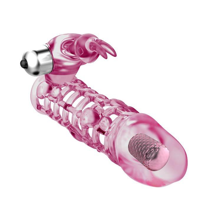 Przezroczysta nakładka na penisa z stymulatorem łechtaczki 10 wibracji 9/13cm
