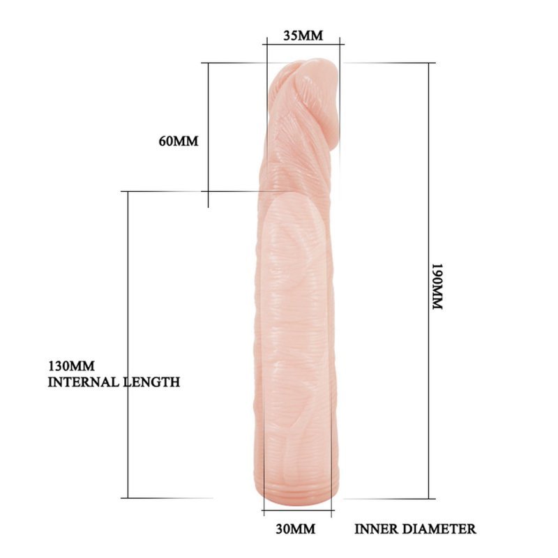 Miękka cielista przedłużka do penisa nakładka z żyłami 13cm / 19cm (+6cm)