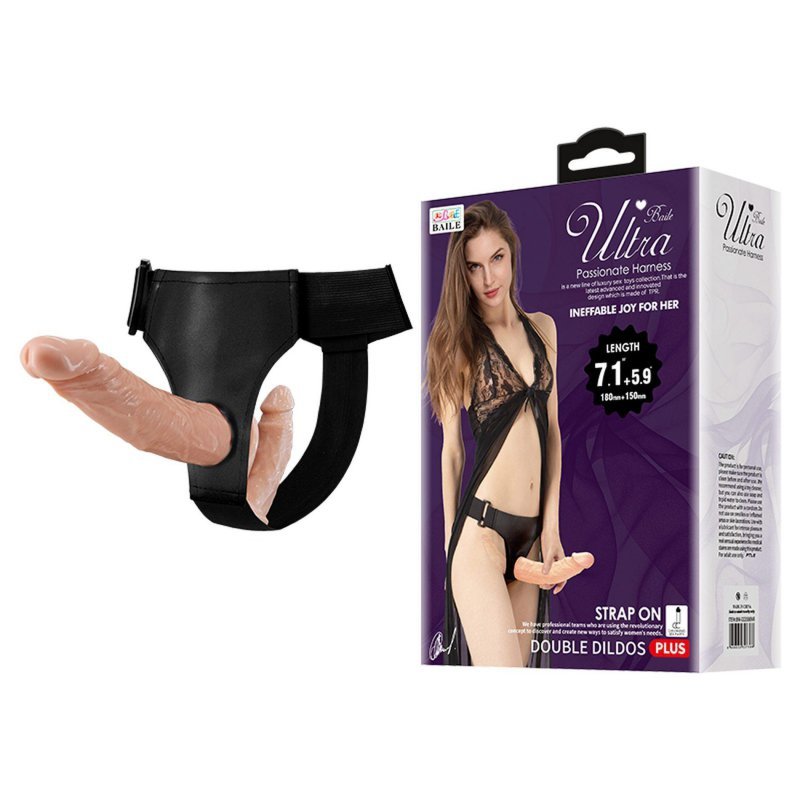 Podwójny strapon obustronny dildo na uprzęży 18 + 15cm