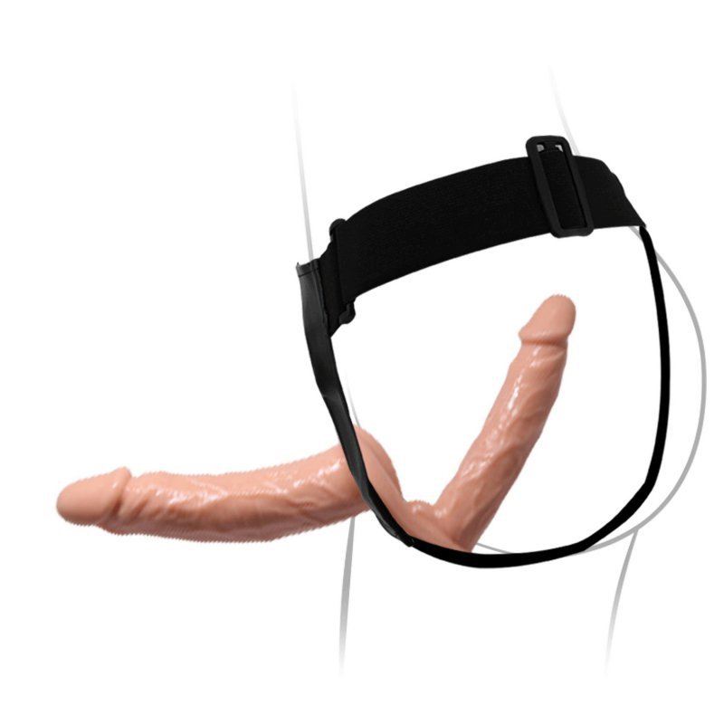 Podwójny strapon obustronny dildo na uprzęży 18 + 15cm