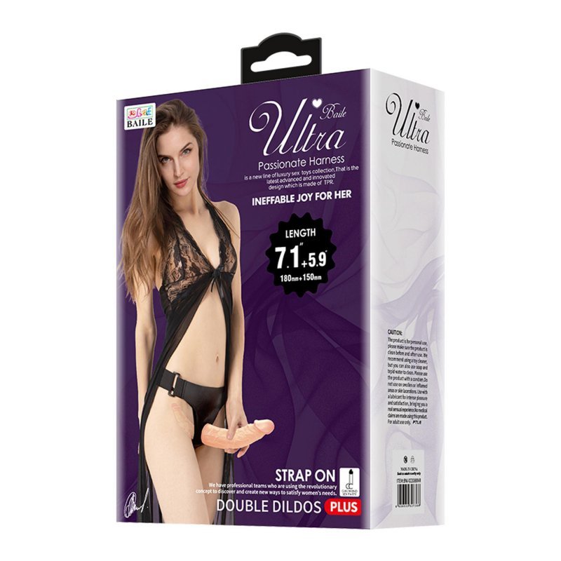 Podwójny strapon obustronny dildo na uprzęży 18 + 15cm