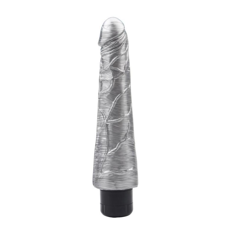 Realistyczne stożkowe dildo wibrujące srebrne 23 cm