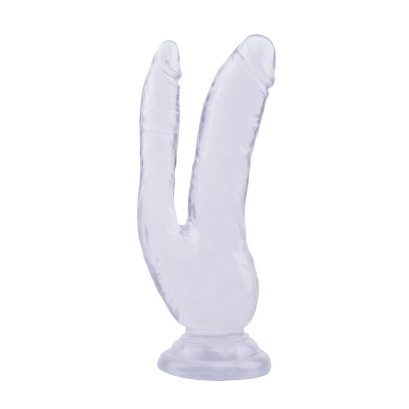 Podwójne dildo przezroczyste na przyssawce anus + wagina DP