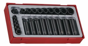 24-elementowy zestaw nasadek udarowych z chwytem kwadratowym 1/4 i 3/8 Teng Tools TT9024