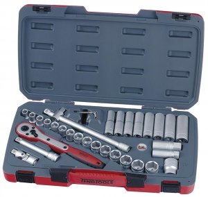 34-elementowy zestaw kluczy nasadowych z chwytem kwadratowym 1/2. Teng Tools M1234