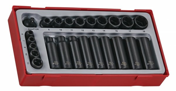 24-elementowy zestaw nasadek udarowych z chwytem kwadratowym 1/4&quot; i 3/8&quot; Teng Tools TT9024