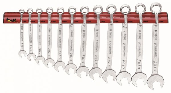 Zestaw kluczy płasko-oczkowych na wieszaku ściennym Teng Tools WR8012