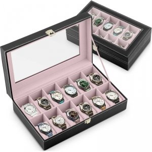 Szkatułka na 12 zegarków Massido czarno-łososiowa
