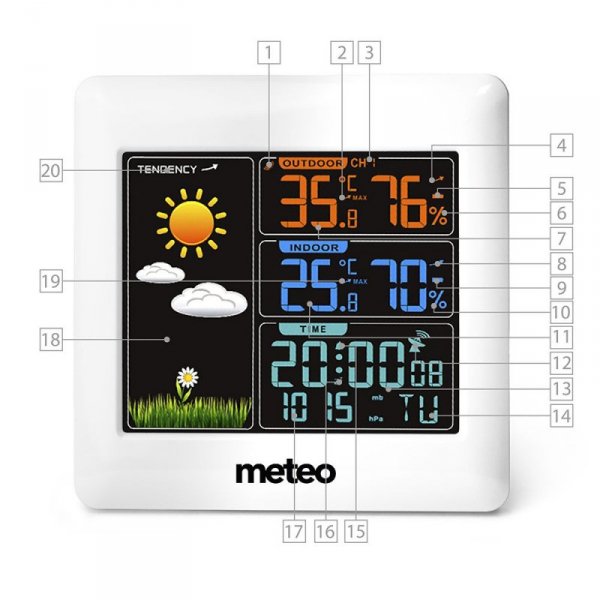 Stacja pogodowa METEO SP93 z DCF i pogodynką + czujnik