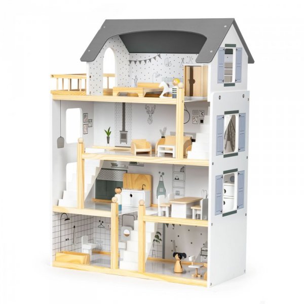 zdjęcie 3 - Duży drewniany domek dla lalek z zestawem mebelków 