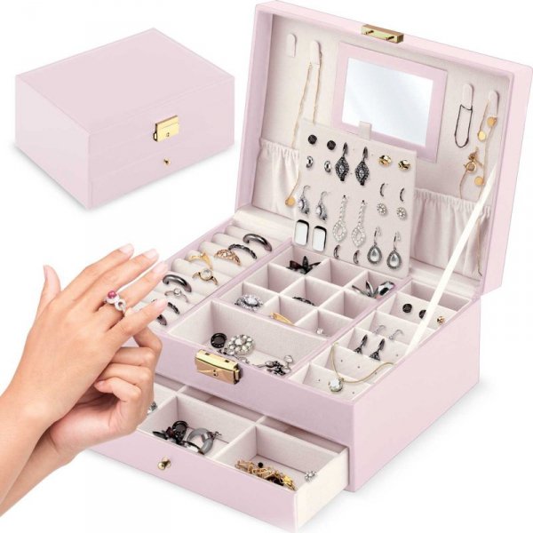 elegancki organizer szkatułka na biżuterię - różowa