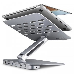 HMC-STND Stojak z wieloportowy hub Aluminiowy 7in1, 5Gbps, do 10-16 cali laptopów, nastawny, 3x USB-A, HDMI 4K/60Hz,