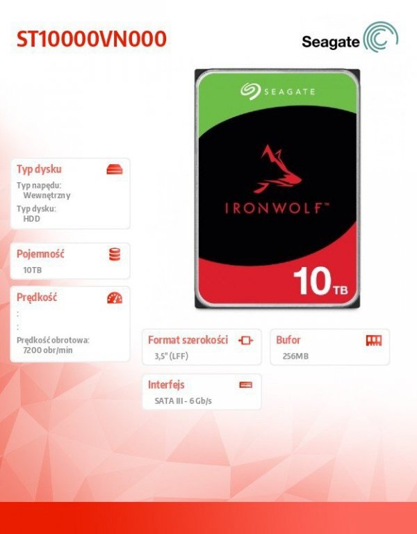 Dysk IronWolf 10TB 3,5 256MB ST10000VN000