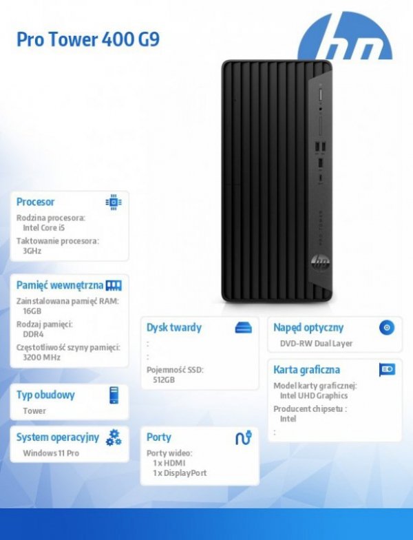 Desktop 400MT G9 i5-12500 512/16/DVD/W11P  6A837EA