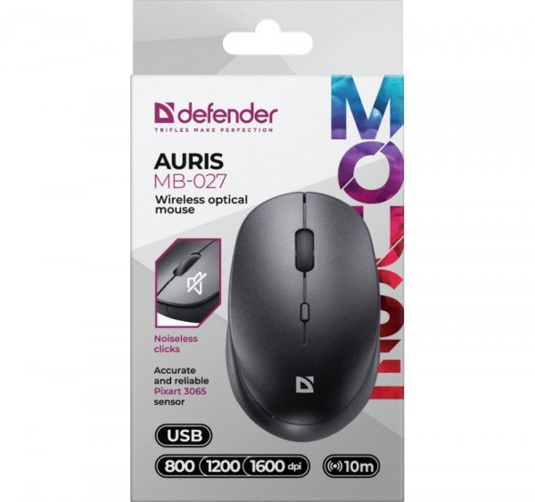Mysz bezprzewodowa silent click AURIS MB-027 800/1200/1600 DPI czarna